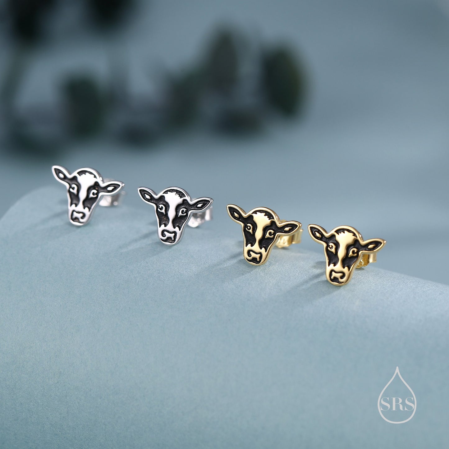 Enamel Painted Dairy Cow Stud Earrings in Sterling Silver - Cute Farm Animal Stud Earrings  - Cute,  Fun, Whimsical