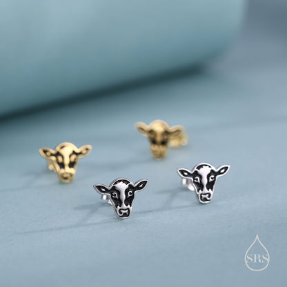 Enamel Painted Dairy Cow Stud Earrings in Sterling Silver - Cute Farm Animal Stud Earrings  - Cute,  Fun, Whimsical