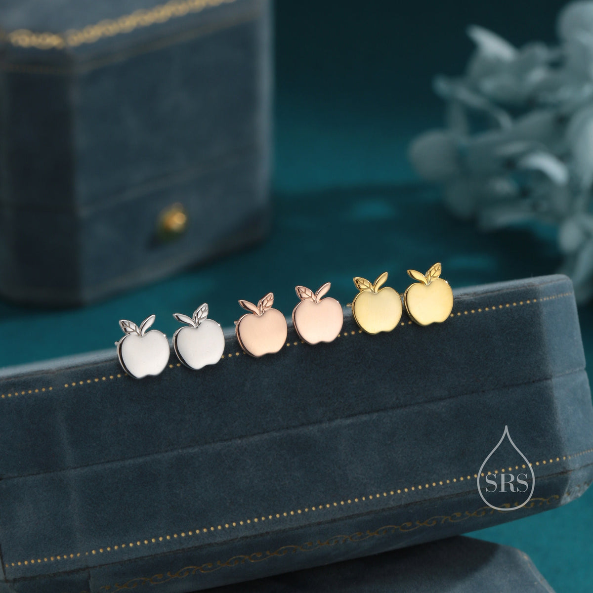 Apple Stud Earrings in Sterling Silver, Silver or Gold or Rose Gold, Tiny and Delicate Apple Earrings