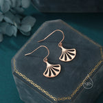 Art Deco Fan Drop Hook Earrings in Sterling Silver, Silver or Gold or Rose Gold, Tiny and Delicate Fan Earrings, Art Deco Style