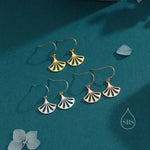 Art Deco Fan Drop Hook Earrings in Sterling Silver, Silver or Gold or Rose Gold, Tiny and Delicate Fan Earrings, Art Deco Style