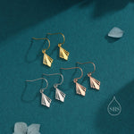 Art Deco Inspired Small Rhombus Drop Earrings in Sterling Silver, Silver or Gold or Rose Gold, Delicate Triangle Rhombus Earrings