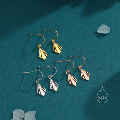 Art Deco Inspired Small Rhombus Drop Earrings in Sterling Silver, Silver or Gold or Rose Gold,  Delicate Triangle Rhombus Earrings