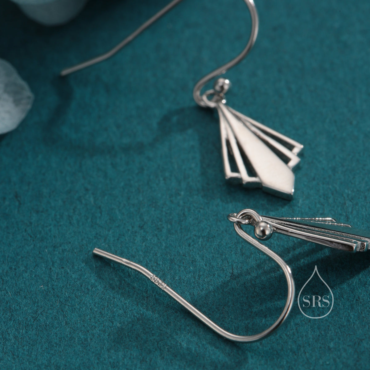 Art Deco Inspired Small Rhombus Drop Earrings in Sterling Silver, Silver or Gold or Rose Gold, Delicate Triangle Rhombus Earrings
