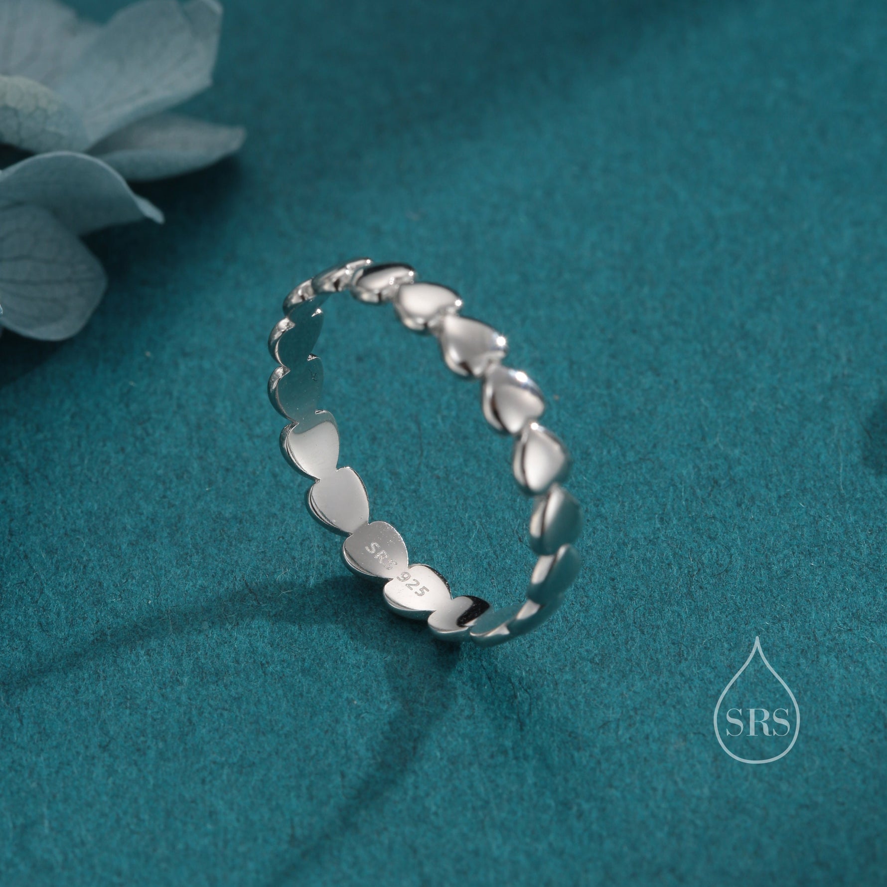 Sterling Silver Dotted Infinity Ring, Pebble Ring, Friendship Ring, Heart Shape Skinny Ring, Stacking Ring, US 5 - 8