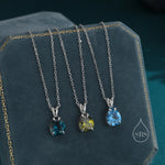 Olive Green CZ Pear Cut Pendant Necklace in Sterling Silver, 7 x 9mm, Green Droplet necklace, Diamond CZ