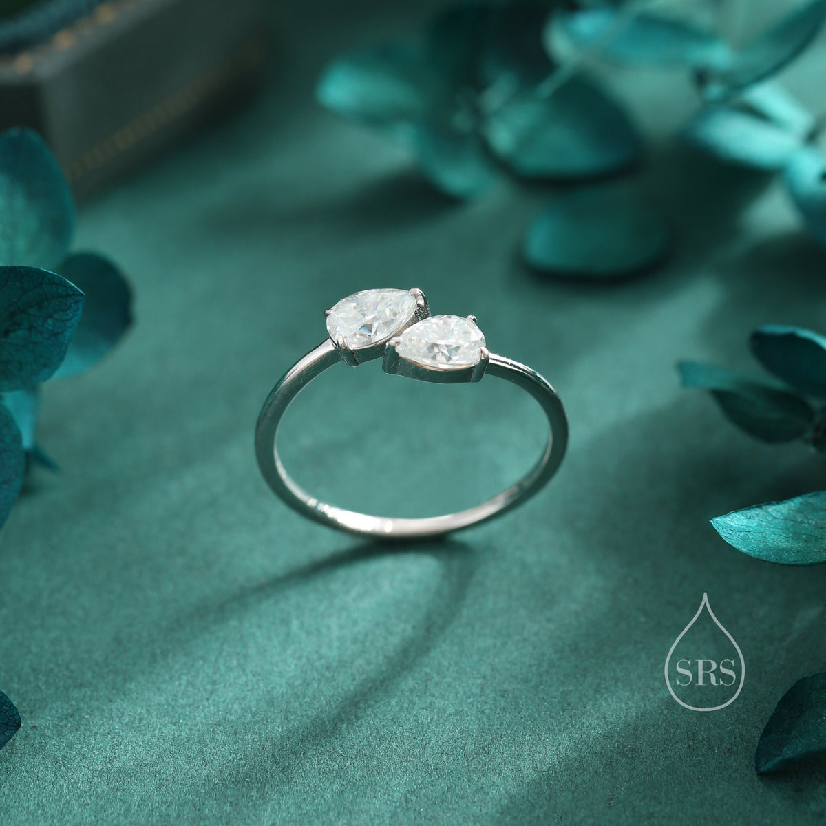 Toi et Moi Pear Cut Moissanite Open Ring