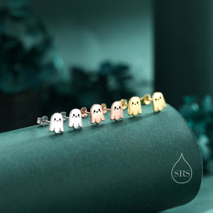 Tiny Little Cute Ghost Stud Earrings in Sterling Silver, Silver or Gold or Rose Gold, Tiny Ghost Earrings