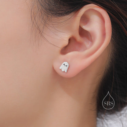 Tiny Little Cute Ghost Stud Earrings in Sterling Silver, Silver or Gold or Rose Gold, Tiny Ghost Earrings