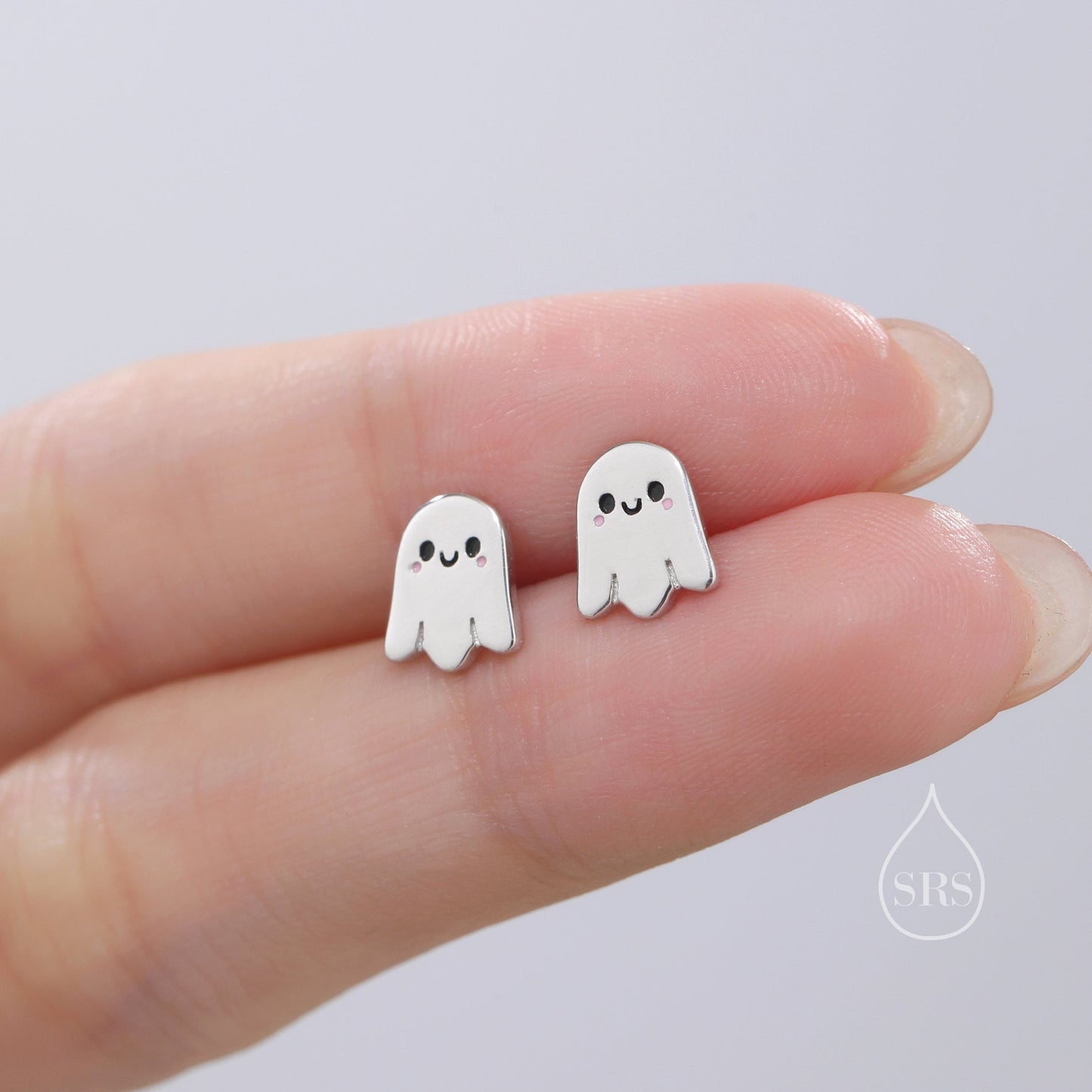 Tiny Little Cute Ghost Stud Earrings in Sterling Silver, Silver or Gold or Rose Gold, Tiny Ghost Earrings