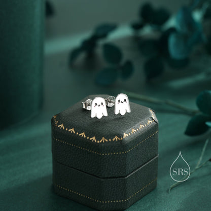 Tiny Little Cute Ghost Stud Earrings in Sterling Silver, Silver or Gold or Rose Gold, Tiny Ghost Earrings