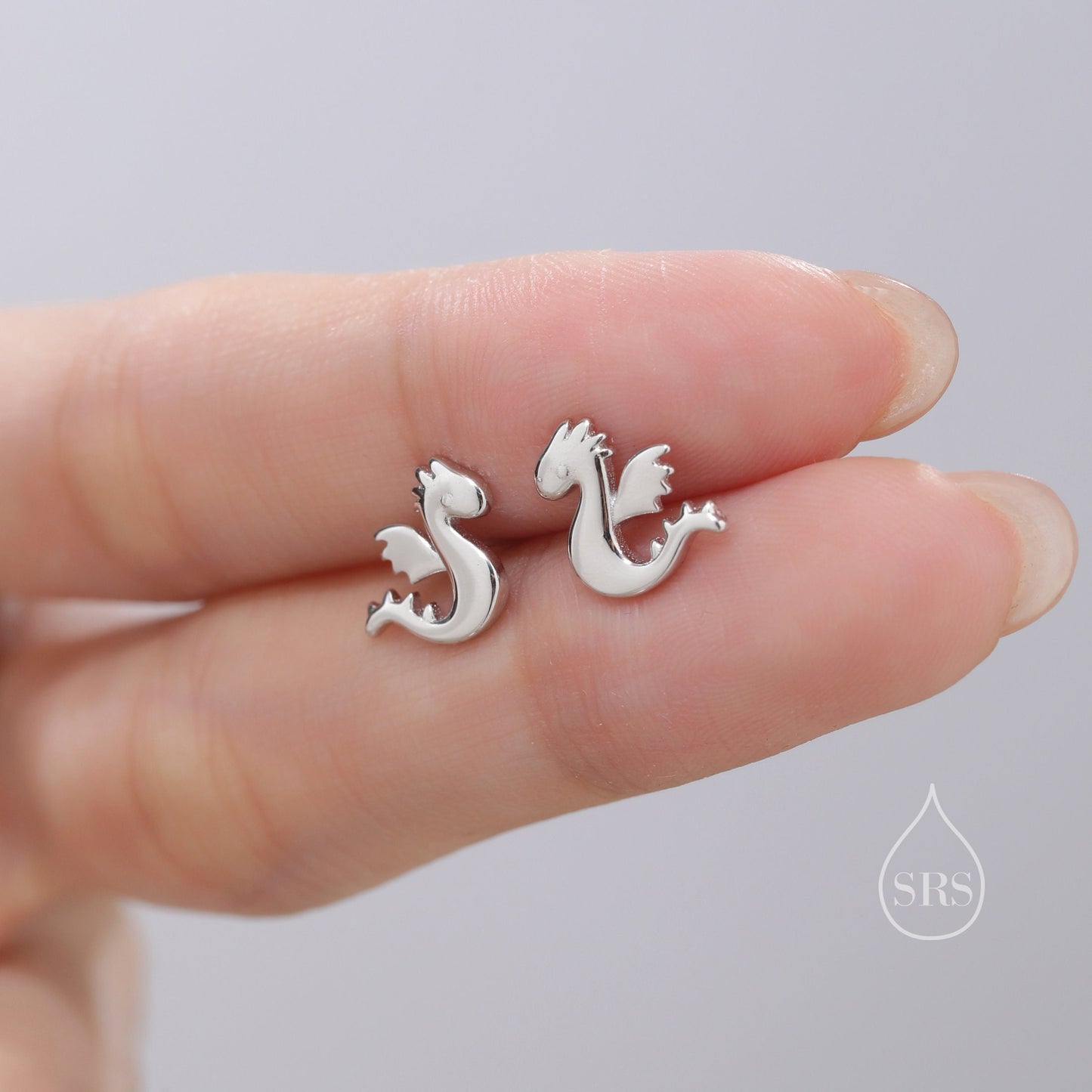 Extra Small Baby Dragon Stud Earrings in Sterling Silver, Silver or Gold or Rose Gold, Sterling Silver Dragon Earrings, Small Dragon Stud