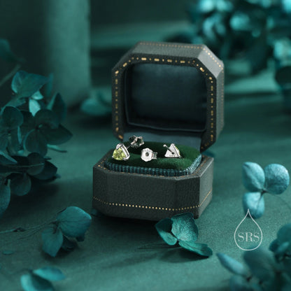 Genuine Peridot Stud Earrings in Sterling Silver, Silver or Gold, Trillion Cut Natural Green Peridot Earrings, Double Pronged