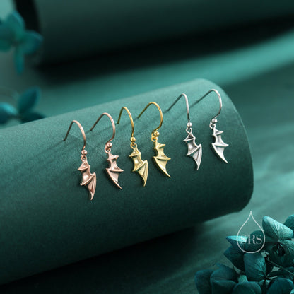 Tiny Bat Wing Drop Earrings in Sterling Silver, Silver or Gold or Rose Gold, Demon Wing Earrings, Devil Wing Earrings, Oxidised Silver