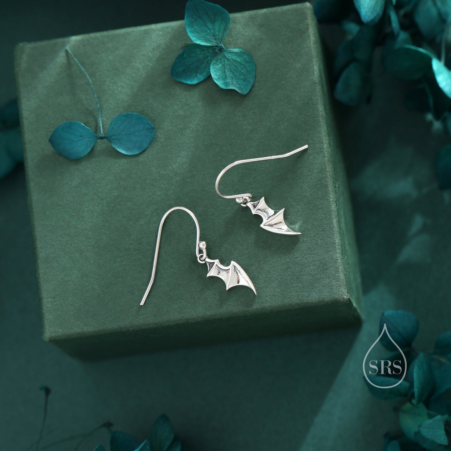 Tiny Bat Wing Drop Earrings in Sterling Silver, Silver or Gold or Rose Gold, Demon Wing Earrings, Devil Wing Earrings, Oxidised Silver