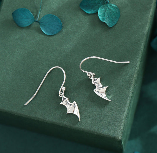 Tiny Bat Wing Drop Earrings in Sterling Silver, Silver or Gold or Rose Gold, Demon Wing Earrings, Devil Wing Earrings, Oxidised Silver