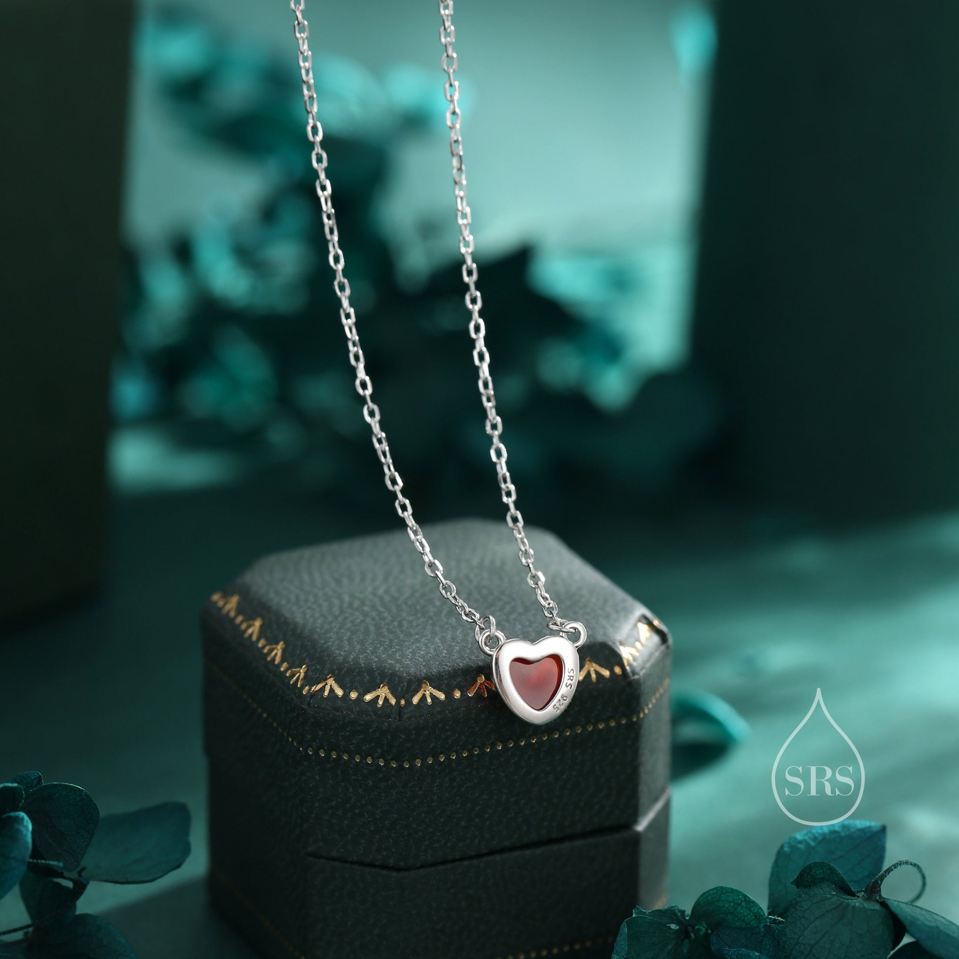 Genuine Red Onyx Heart Pendant Necklace in Sterling Silver, Silver or Gold, Natural Red Onyx Necklace, Red Carnelian Heart Pendant