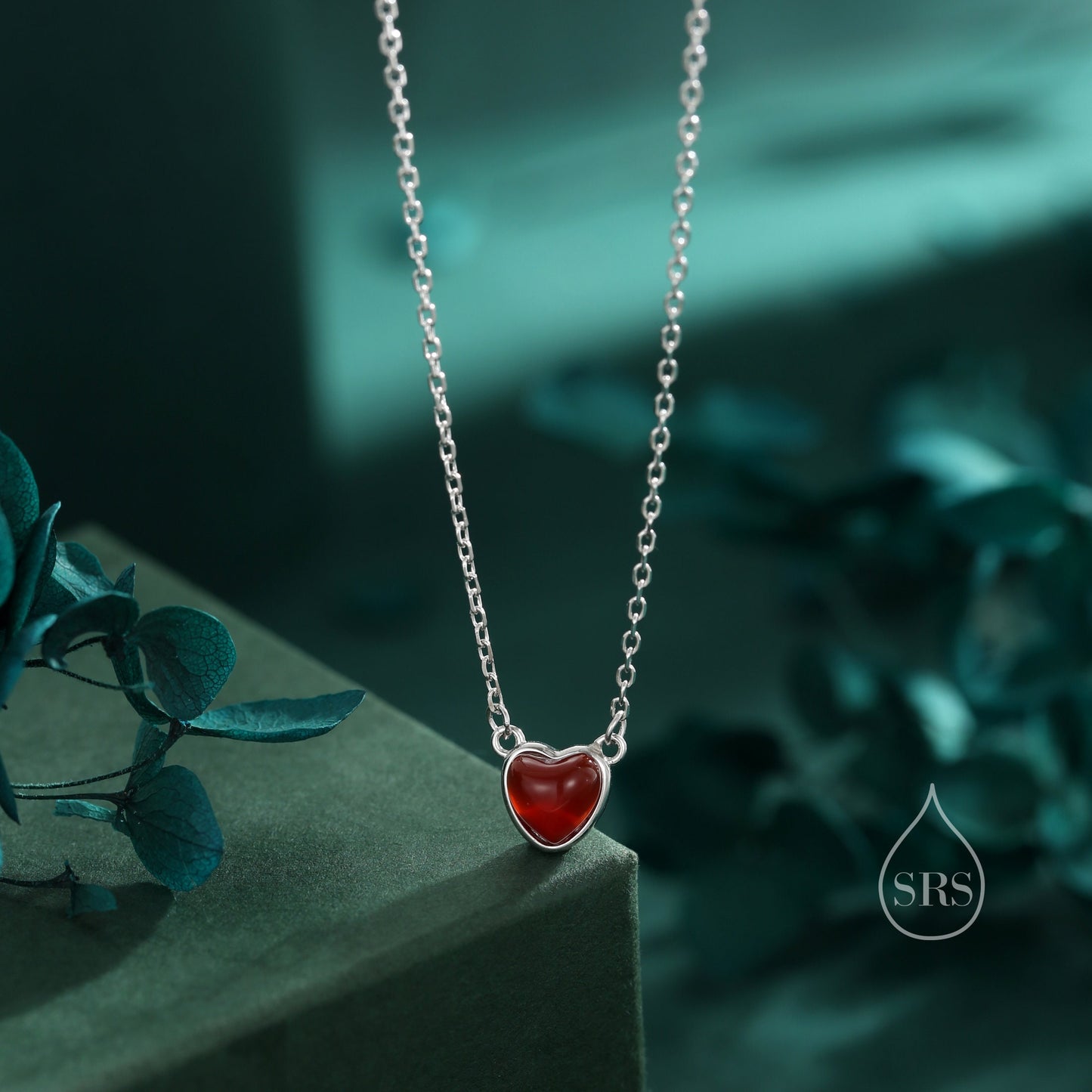 Genuine Red Onyx Heart Pendant Necklace in Sterling Silver, Silver or Gold, Natural Red Onyx Necklace, Red Carnelian Heart Pendant