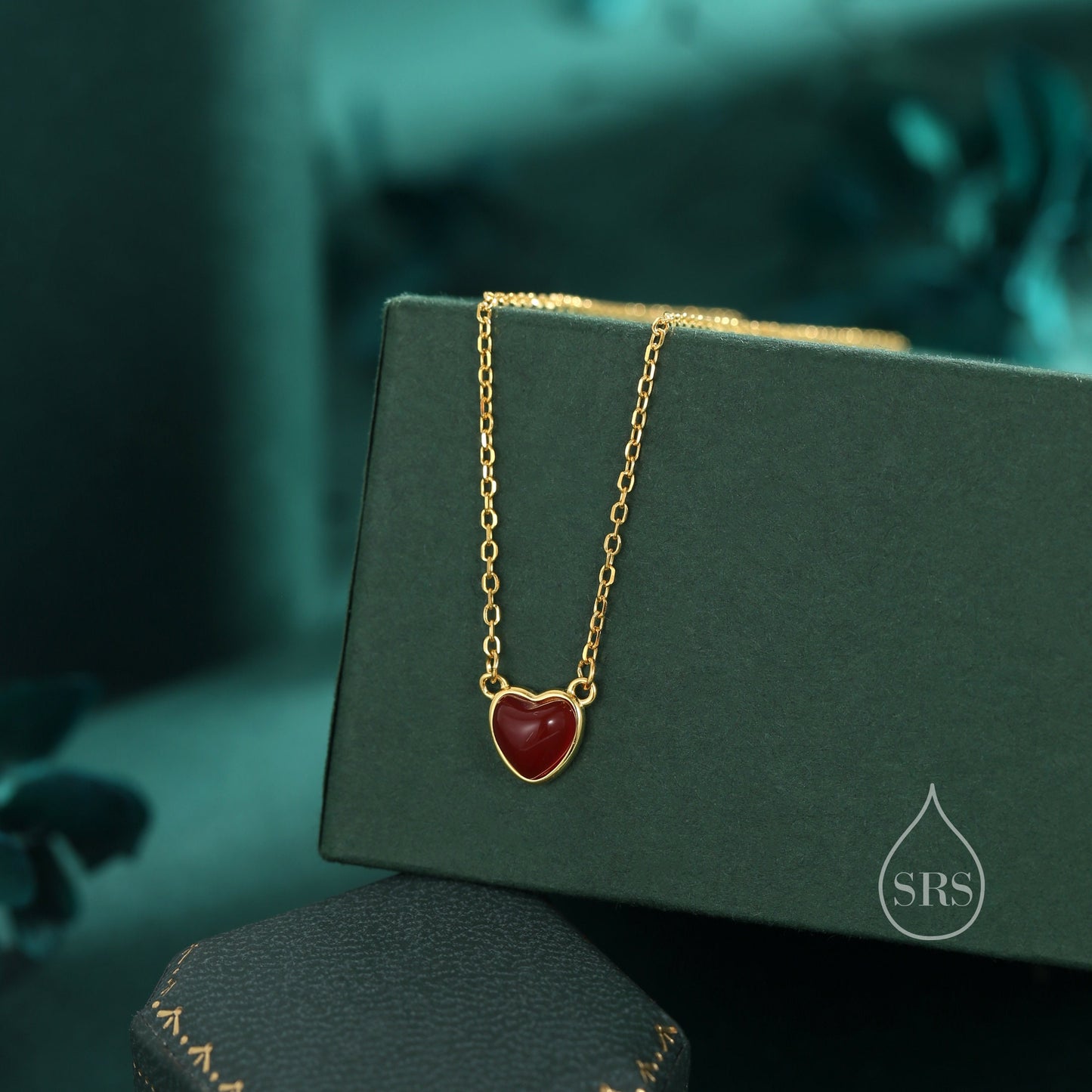 Genuine Red Onyx Heart Pendant Necklace in Sterling Silver, Silver or Gold, Natural Red Onyx Necklace, Red Carnelian Heart Pendant