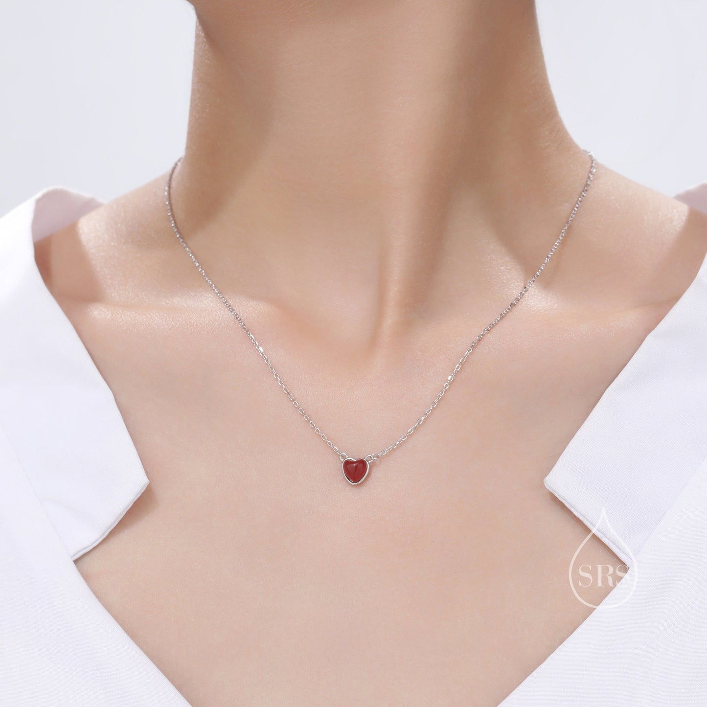 Genuine Red Onyx Heart Pendant Necklace in Sterling Silver, Silver or Gold, Natural Red Onyx  Necklace, Red Carnelian Heart Pendant