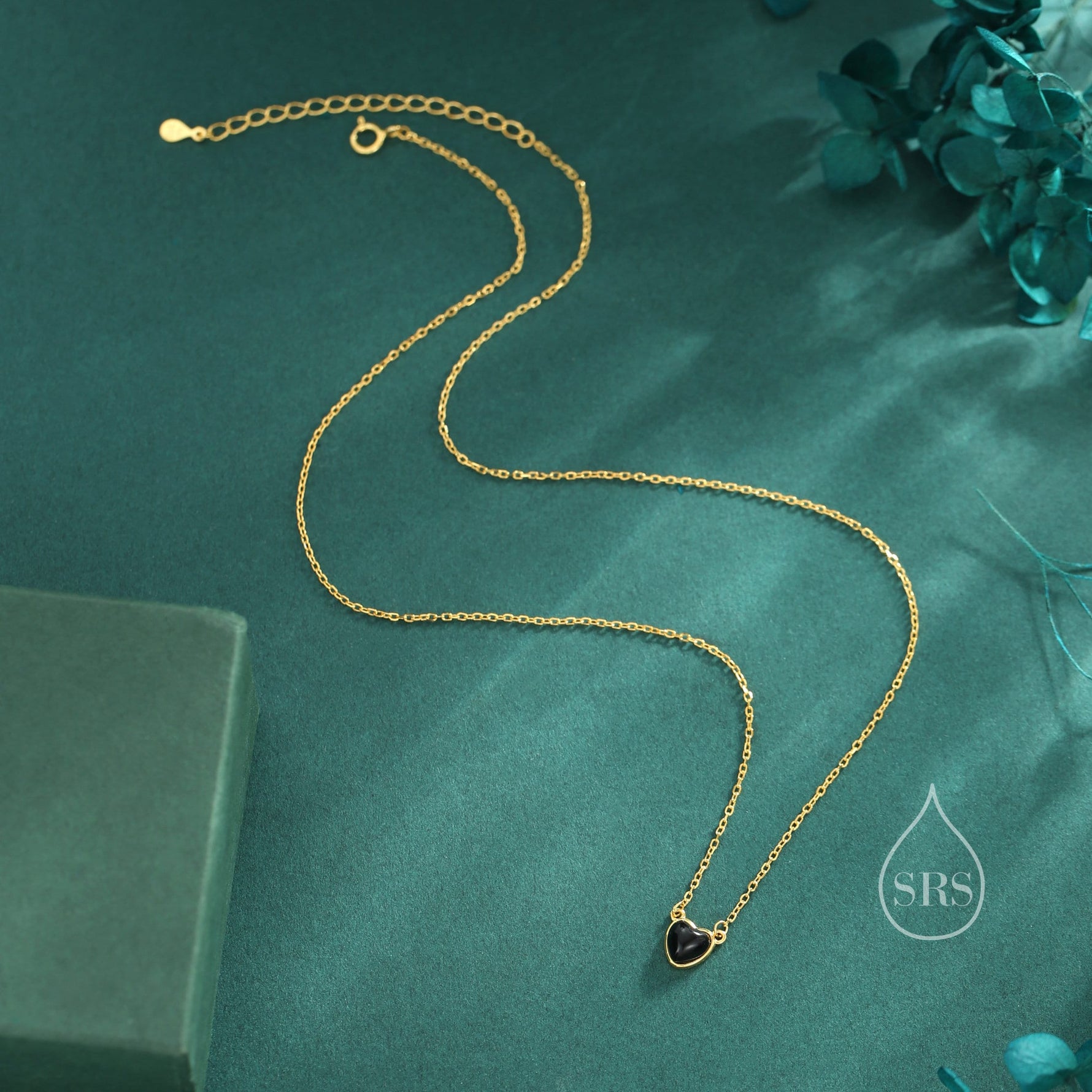 Genuine Black Onyx Heart Pendant Necklace in Sterling Silver, Silver or Gold, Natural Black Onyx Necklace