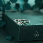 Sterling Silver Green CZ Leaf Ring, Small Olive Leaf Ring, Nature Inspired Leaf Ring, Green Leaf Ring