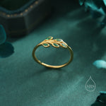 Sterling Silver Green CZ Leaf Ring, Small Olive Leaf Ring, Nature Inspired Leaf Ring, Green Leaf Ring