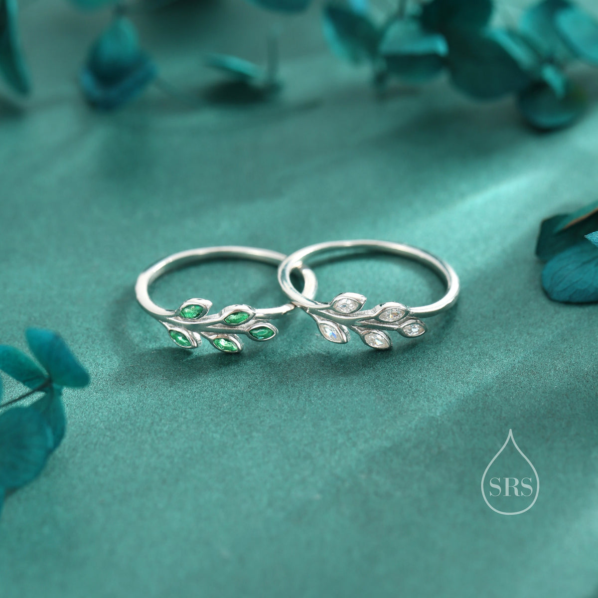 Sterling Silver CZ Leaf Ring, Adjustable Size, Small Olive Leaf Ring, Nature Inspired Leaf Ring, Clear Leaf Ring