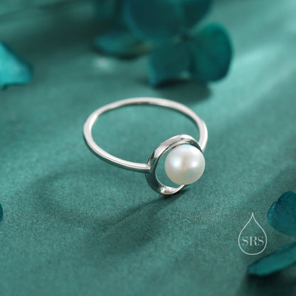 Sterling Silver Mobius Pearl Ring, Natural Freshwater Pearl, Small Mobius Pearl Ring, US Size 5 6 7 8, Genuine Pearl Ring
