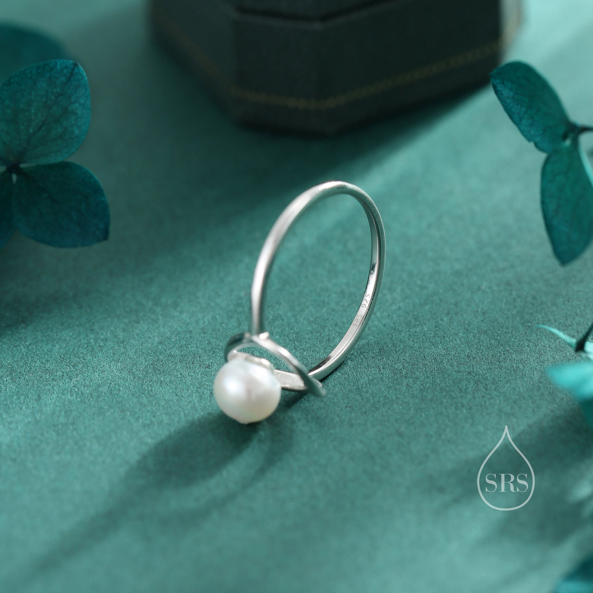 Sterling Silver Mobius Pearl Ring, Natural Freshwater Pearl, Small Mobius Pearl Ring, US Size 5 6 7 8, Genuine Pearl Ring