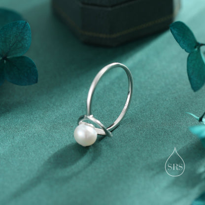 Sterling Silver Mobius Pearl Ring, Natural Freshwater Pearl, Small Mobius Pearl Ring, US Size 5 6 7 8, Genuine Pearl Ring