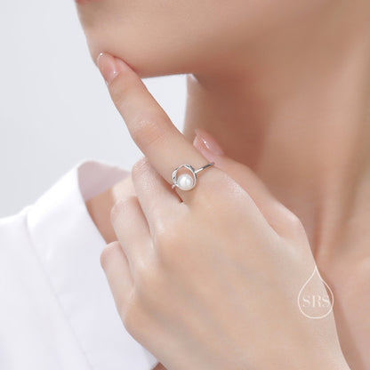 Sterling Silver Mobius Pearl Ring, Natural Freshwater Pearl, Small Mobius Pearl Ring, US Size 5 6 7 8, Genuine Pearl Ring