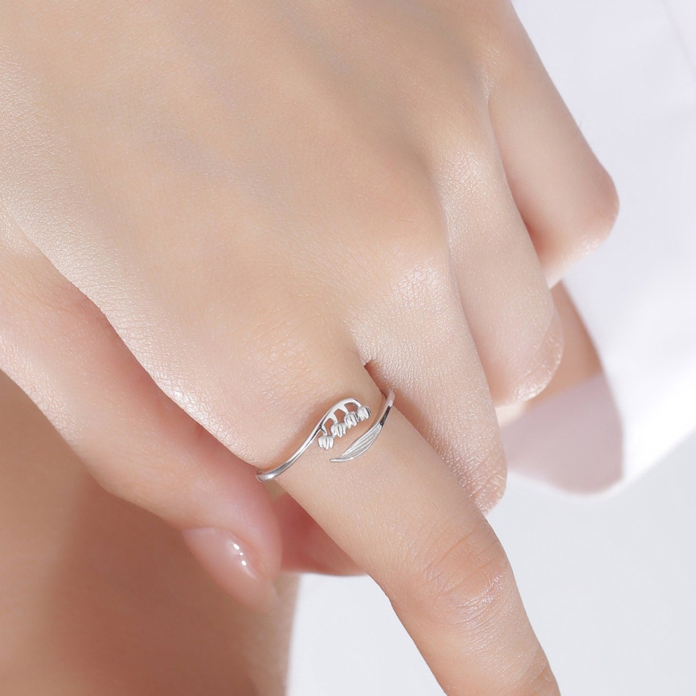 Sterling Silver Lily of the Valley Ring, Extra Delicate Lily of