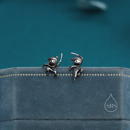 Mismatched Ninja Stud Earrings in Sterling Silver, Silver or Gold or Rose Gold or Black, Asymmetric Ninja Earrings, Japanese Style Stud