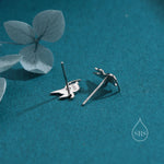 Mismatched Ninja and Ninja Shuriken Star Stud Earrings in Sterling Silver, Silver or Gold or Rose Gold or Black, Asymmetric Ninja Earrings