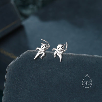 Mismatched Ninja Stud Earrings in Sterling Silver, Silver or Gold or Rose Gold or Black, Asymmetric Ninja Earrings, Japanese Style Stud