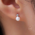 Tiny Genuine Pearl and CZ 16G Internally Threaded Flat Back Earrings in Sterling Silver