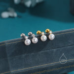 Tiny Genuine Pearl & CZ 18G Screw Back Earrings in Sterling Silver