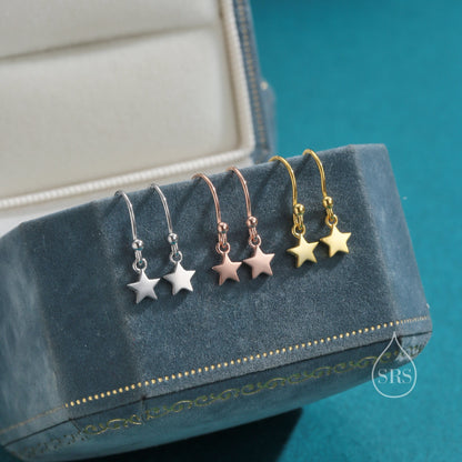 Extra Tiny Star Dangle Drop Hook Earrings in Sterling Silver, Silver or Gold or Rose Gold, Tiny Star Dangle Earrings