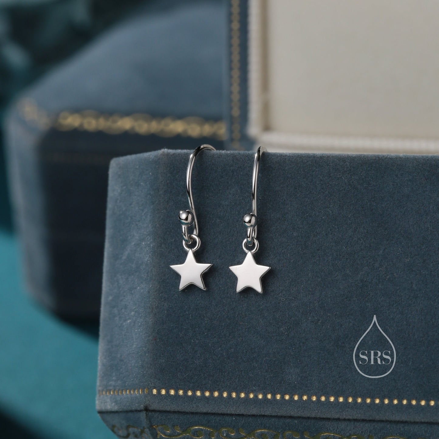 Extra Tiny Star Dangle Drop Hook Earrings in Sterling Silver, Silver or Gold or Rose Gold, Tiny Star Dangle Earrings