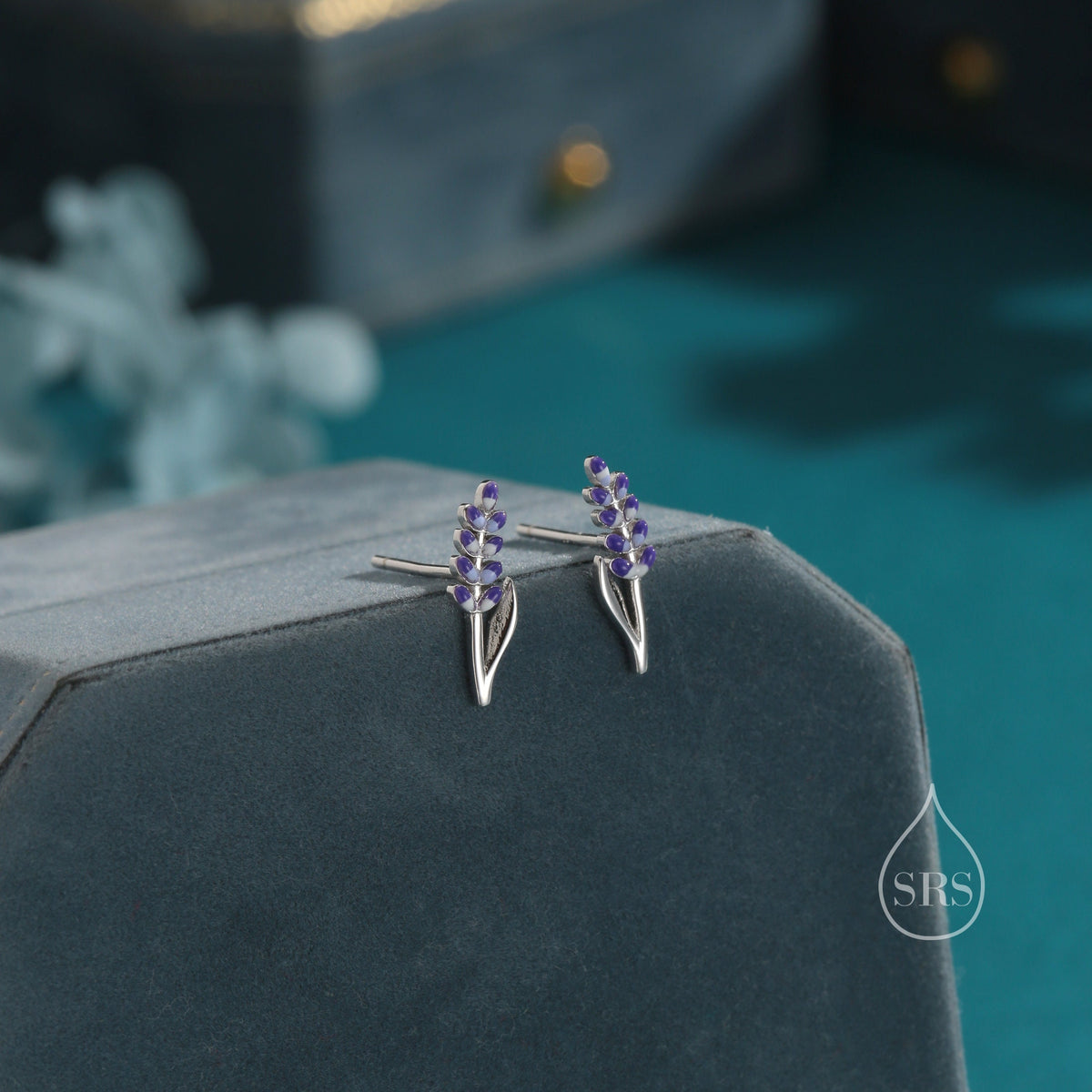 Extra Tiny Sterling Silver Lavender Stud Earrings, Handpainted Enamel Lavender Earrings, Silver or Gold, Purple Lavender Earrings