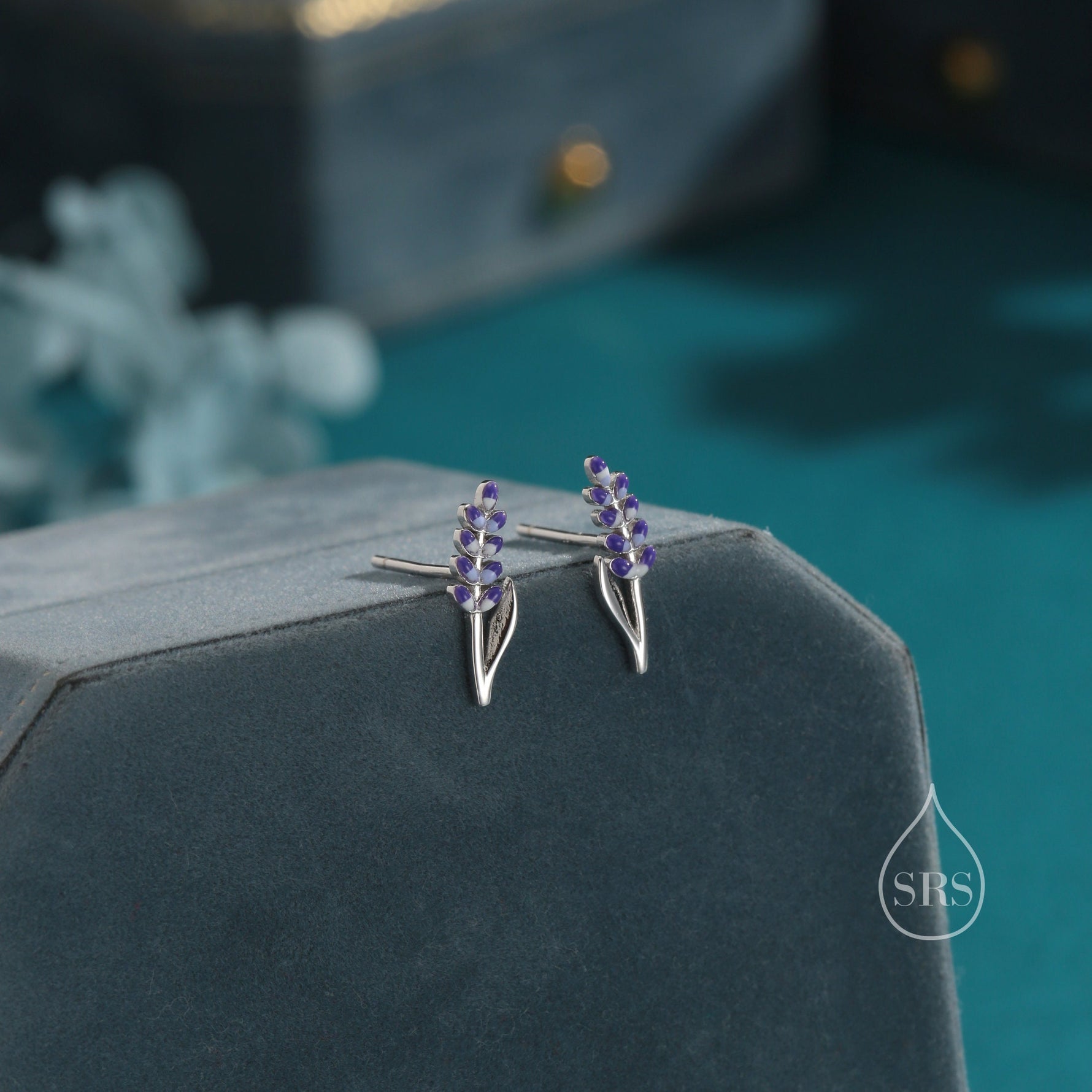 Extra Tiny Sterling Silver Lavender Stud Earrings, Handpainted Enamel Lavender Earrings, Silver or Gold, Purple Lavender Earrings