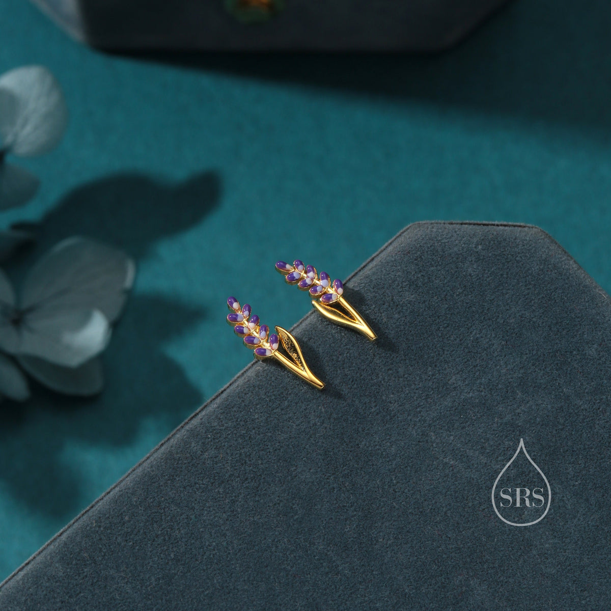 Extra Tiny Sterling Silver Lavender Stud Earrings, Handpainted Enamel Lavender Earrings, Silver or Gold, Purple Lavender Earrings