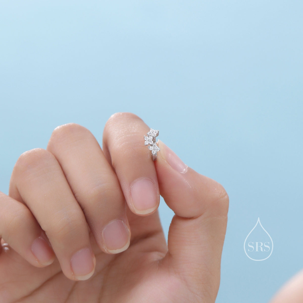 Hydrangea Flower Bouquet CZ Huggie Hoop Earrings in Sterling Silver, Silver or Gold or Rose Gold, CZ Hoops, Flower Hoops, Dainty CZ Hoops