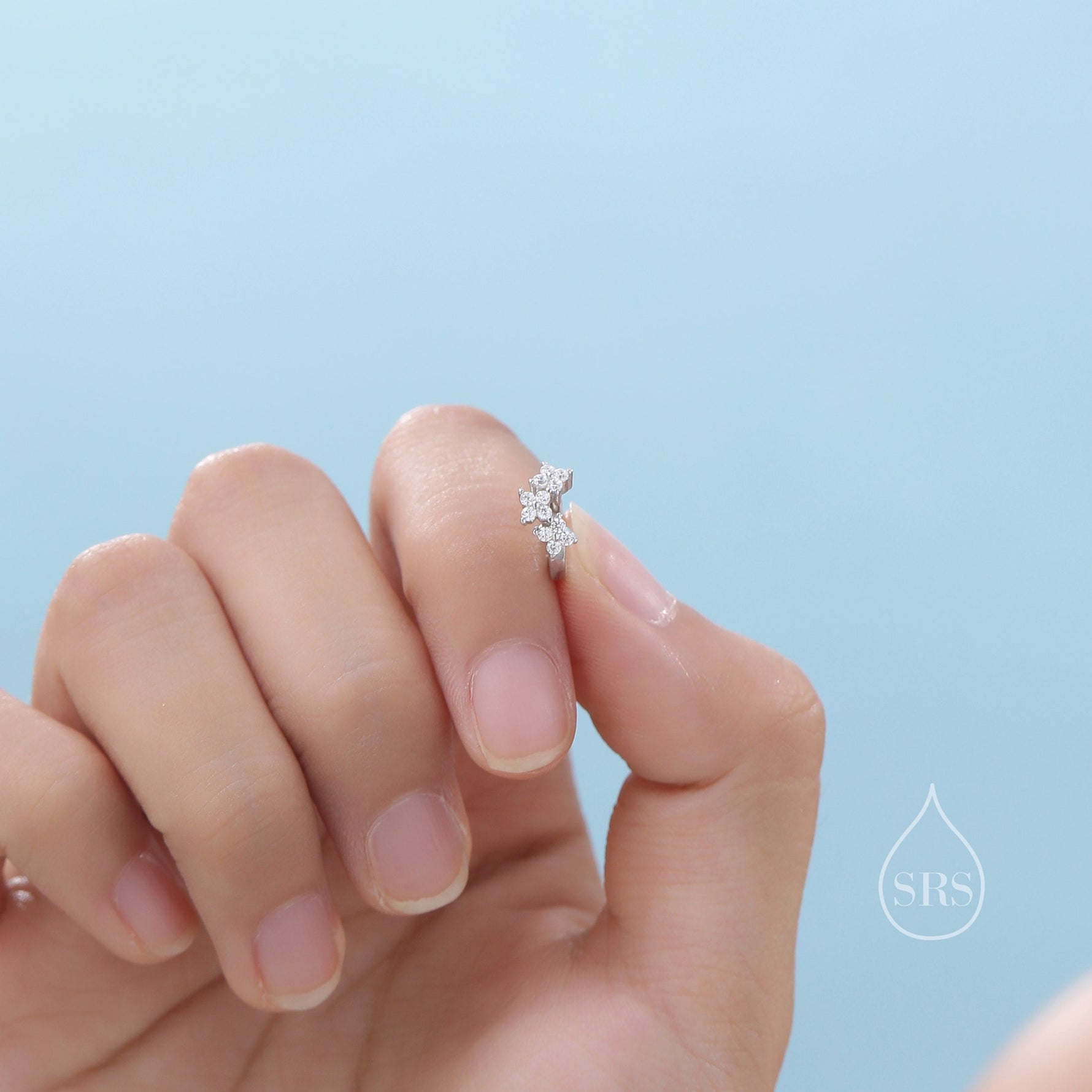 Hydrangea Flower Bouquet CZ Huggie Hoop Earrings in Sterling Silver, Silver or Gold or Rose Gold, CZ Hoops, Flower Hoops, Dainty CZ Hoops