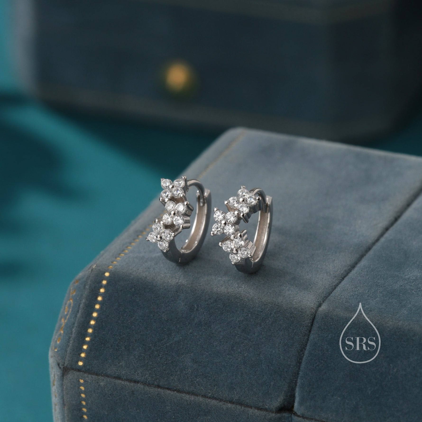 Hydrangea Flower Bouquet CZ Huggie Hoop Earrings in Sterling Silver, Silver or Gold or Rose Gold, CZ Hoops, Flower Hoops, Dainty CZ Hoops