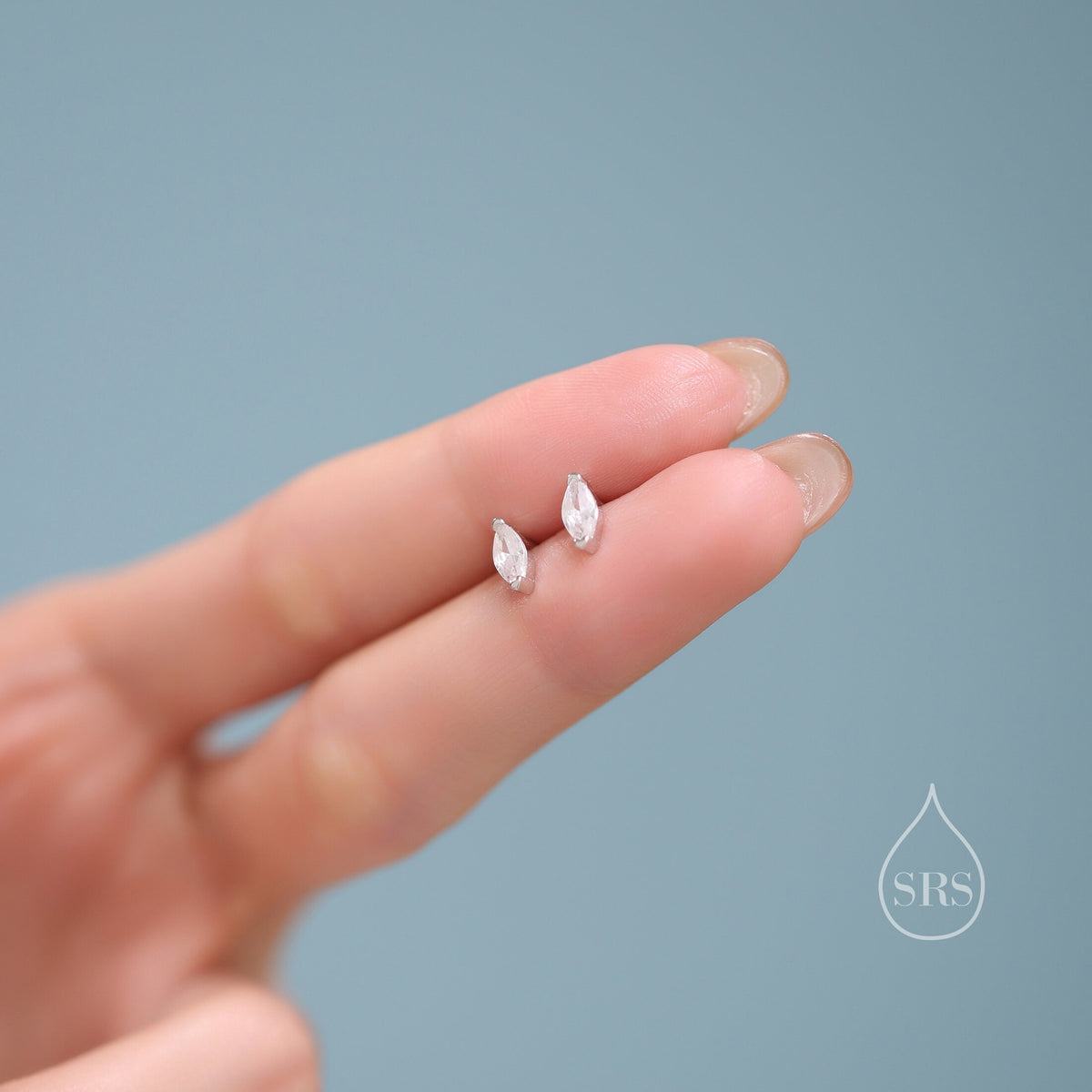 Sterling Silver Marquise CZ Stud Earrings, Simulated Diamond Stud, Minimalist Geometric Design, April Birthstone