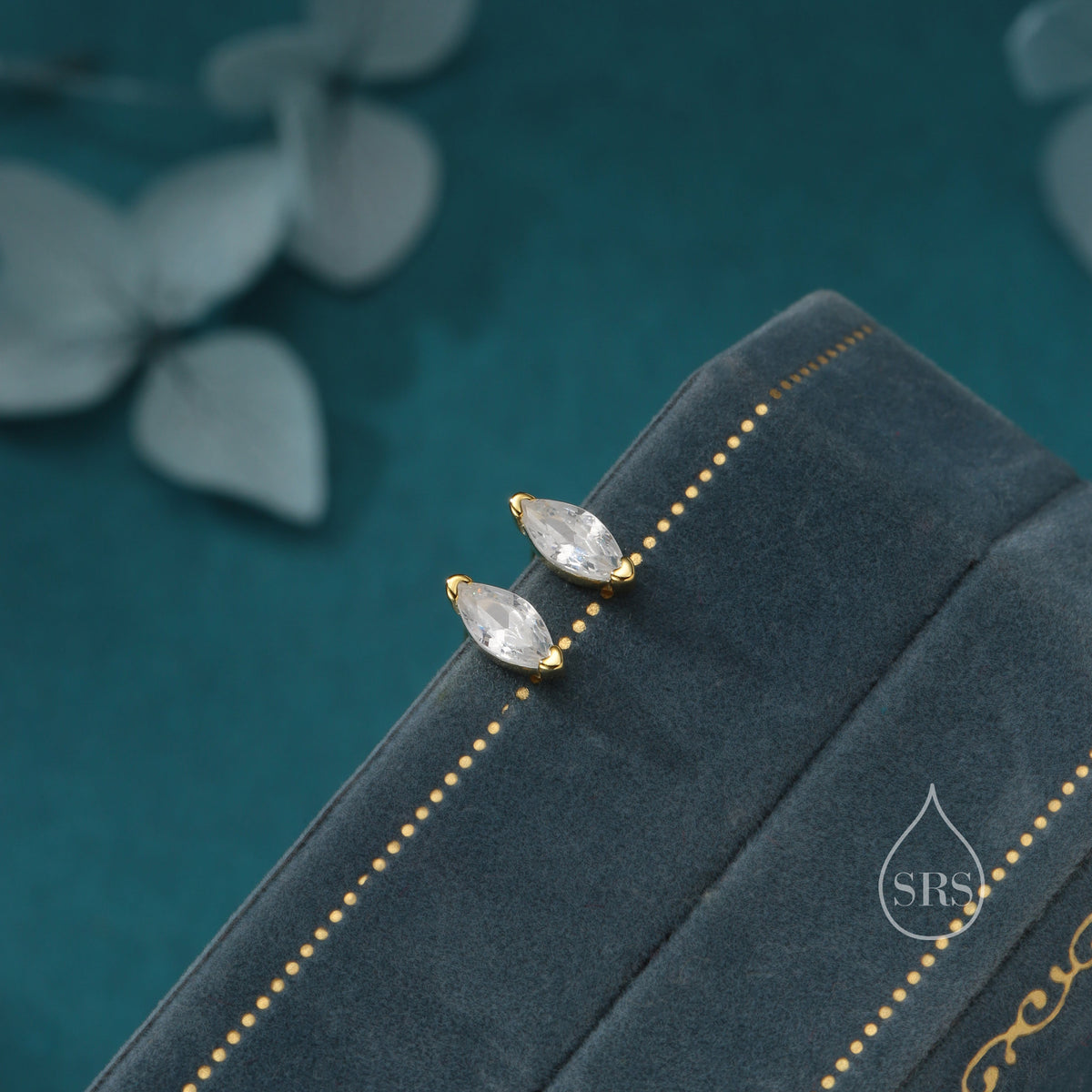 Sterling Silver Marquise CZ Stud Earrings, Simulated Diamond Stud, Minimalist Geometric Design, April Birthstone