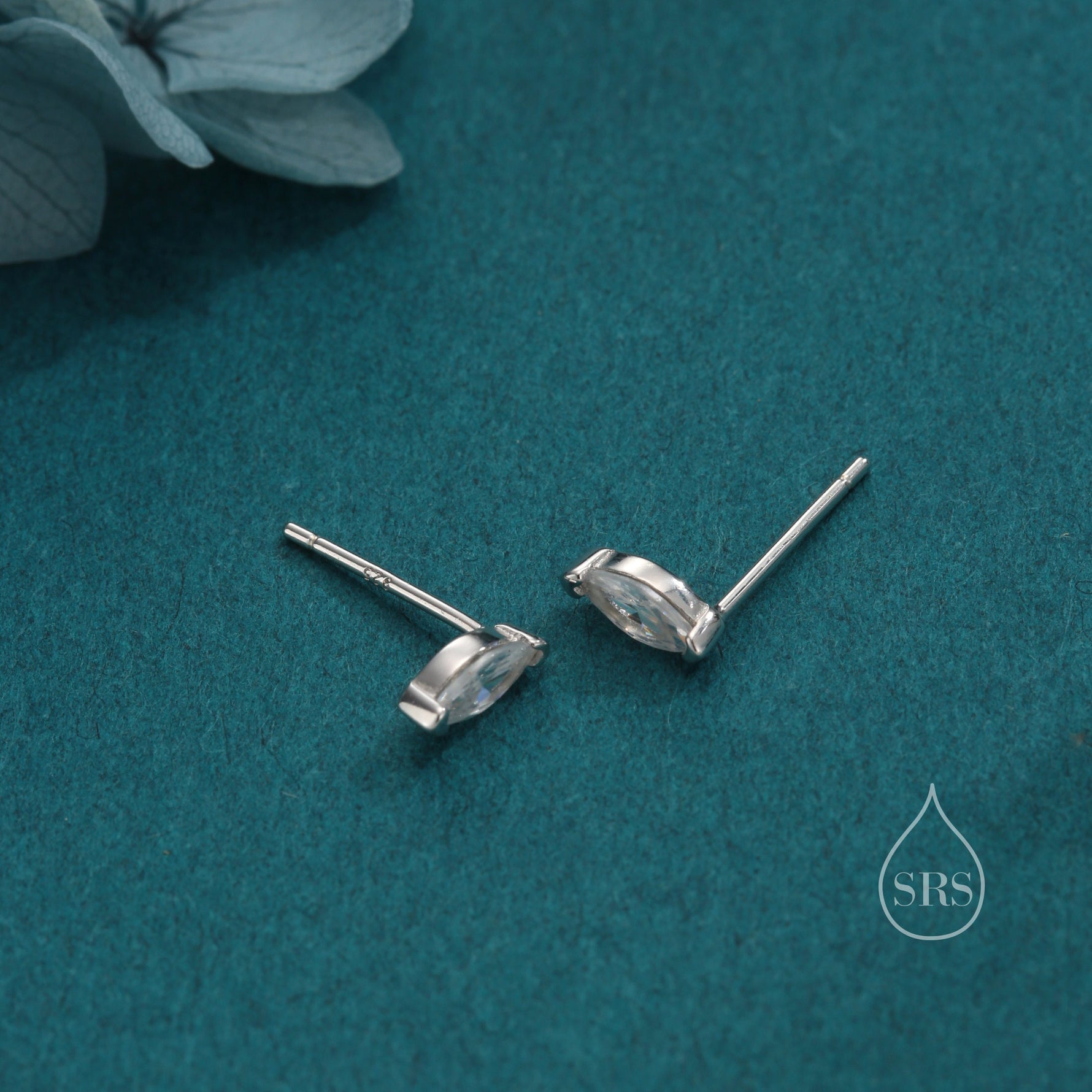 Sterling Silver Marquise CZ Stud Earrings, Simulated Diamond Stud, Minimalist Geometric Design, April Birthstone