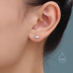 Sterling Silver Marquise CZ Stud Earrings, Simulated Diamond Stud, Minimalist Geometric Design, April Birthstone